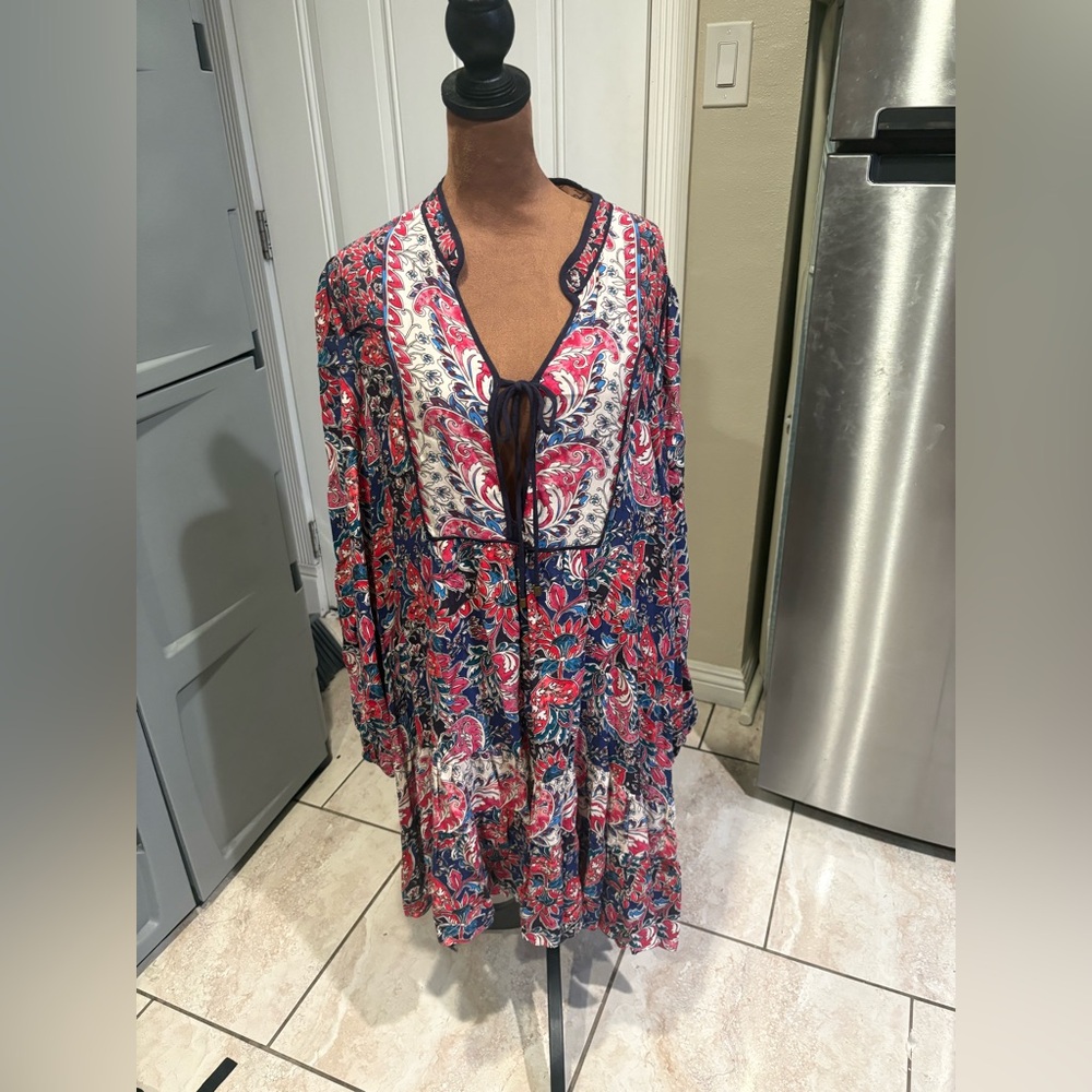 Anthropologie Red and Blue Patterned Garment